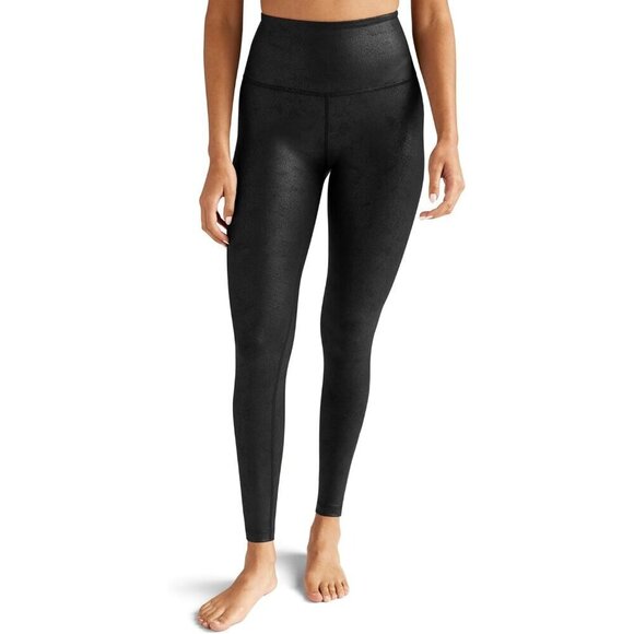 Beyond Yoga Leatherette High Waisted Midi Leggings in Black Leatherette Foil Sm - Picture 12 of 13